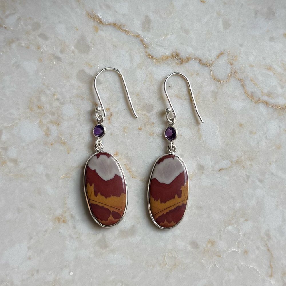 NWOT Sundance Flame Horizon Earrings, Noreena Jasper, Amethyst, Sterling Silver